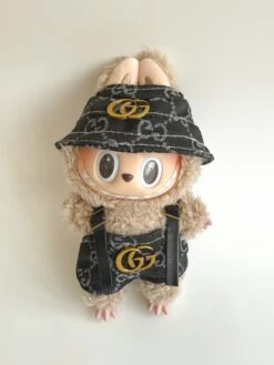 Labubu Black Monogram Bucket Hat & Overalls Set - GG Inspired