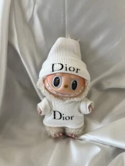 Labubu Winter Designer Set - White Ribbed Sweater & Matching Beanie (17cm)