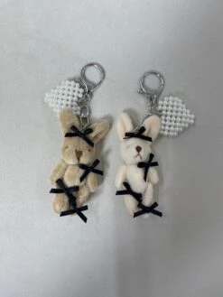 Pearly Heart Bun-Bun Bag Charm With Ribbon Accents