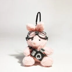 Pink Camera-Holding Aviator Bunny Bag Charm