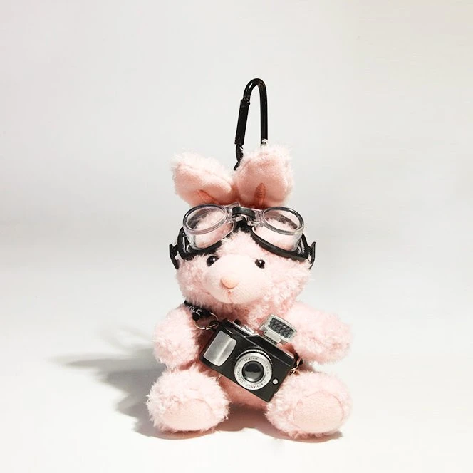 Pink Camera-Holding Aviator Bunny Bag Charm 3 Pink Camera-Holding Aviator Bunny Bag Charm