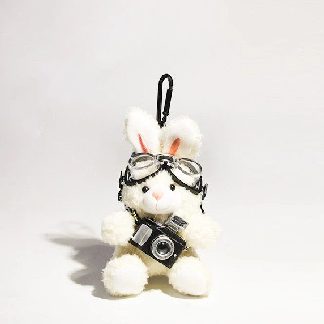 White Camera-Holding Aviator Bunny Bag Charm 3 White Camera-Holding Aviator Bunny Bag Charm