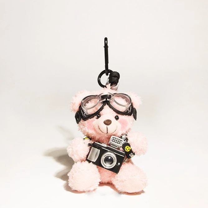 Pink Camera-Holding Aviator Bear Bag Charm 3 Pink Camera-Holding Aviator Bear Bag Charm