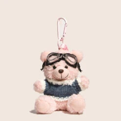 Blue Sweater Pink Aviator Bear Bag Charm