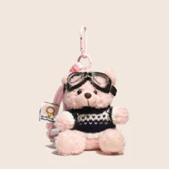 Black And White Sweater Pink Aviator Bear Bag Charm