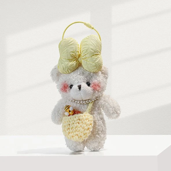 Lemon Bow White Teddy Bear Bag Charm 3 Lemon Bow White Teddy Bear Bag Charm