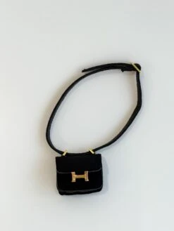 Labubu Mini Micro H Flap Crossbody - Black With Gold Accent