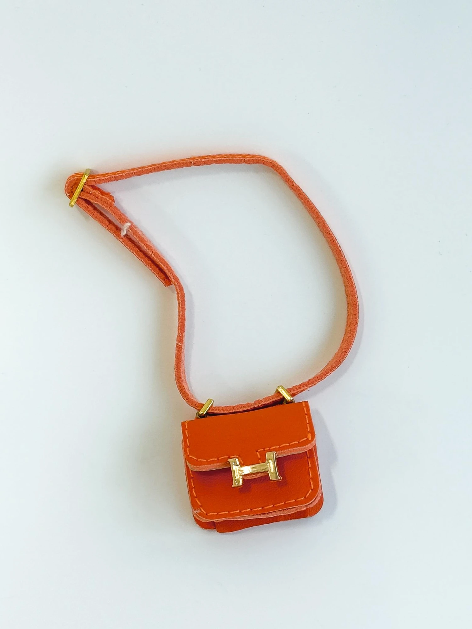 Labubu Mini Micro H Flap Crossbody - Orange With Gold Accent 3 Labubu Mini Micro H Flap Crossbody - Orange With Gold Accent