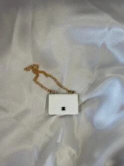 Labubu Miniature Luxury Handbag - Classic White Quilted Purse With Gold Chain