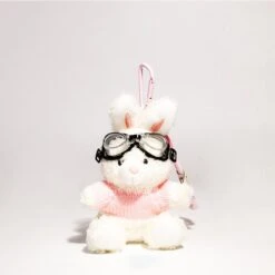 Pink Sweater Aviator Bunny Bag Charm
