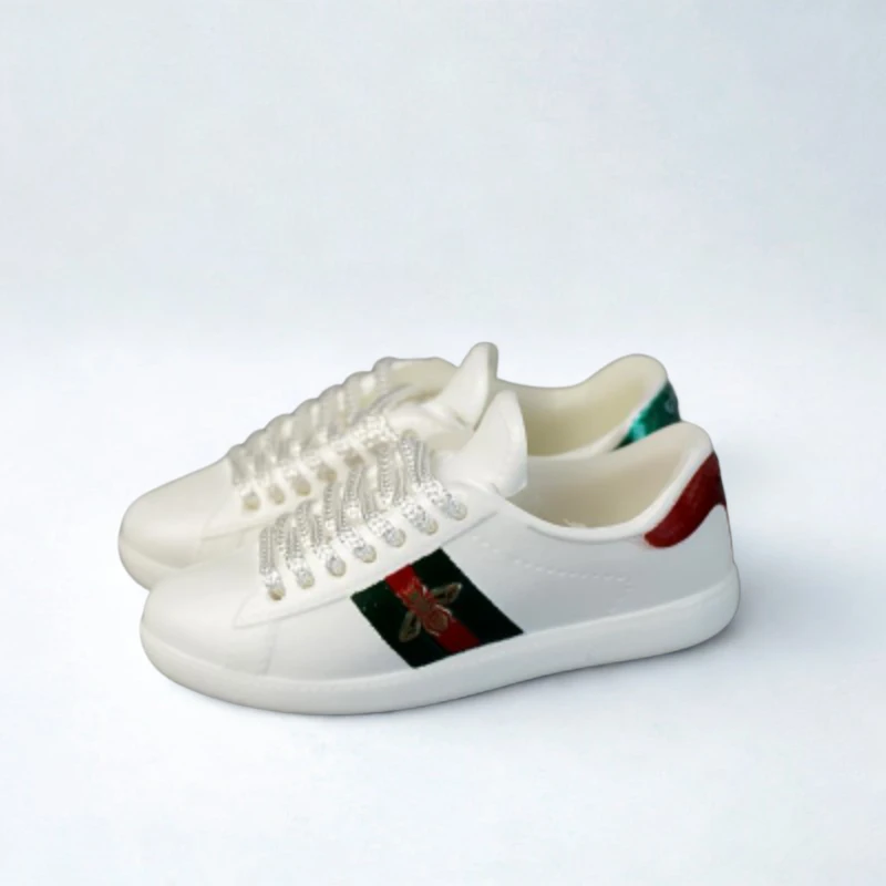 Labubu Designer GG Miniature Sneakers - White With Green-Red Stripe 3 Labubu Designer GG Miniature Sneakers - White With Green-Red Stripe