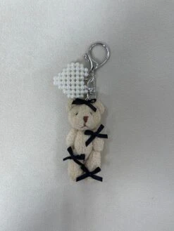 Pearly Teddy Bag Charm With Bow Tie -Bobby Sales bearwithmanyribbonlightbrown