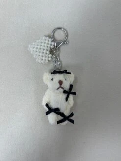 Pearly Teddy Bag Charm With Bow Tie -Bobby Sales bearwithmanyribbonwhite