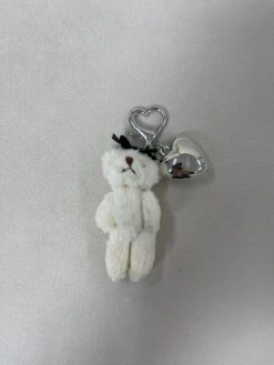 Petite Plush Teddy Bag Charm With Silver Heart 12 Petite Plush Teddy Bag Charm With Silver Heart -Bobby Sales bearwithribbonwhite