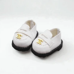Labubu Designer Loafers - White With Gold Emblem