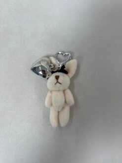 Fluffy Bunny Bag Charm With Silver Heart -Bobby Sales creamrabbitwithblackribbon