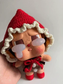 Crybaby Red Hood Outfit - Crochet Hat With White Ruffle Trim