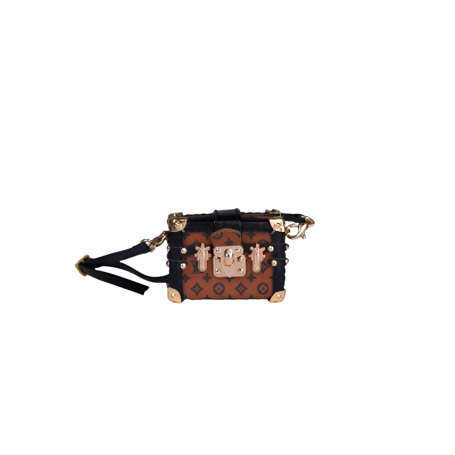 Labubu L.V. Inspired Mini Trunk Crossbody Bag - Monogram Brown With Black Trim 3 Labubu L.V. Inspired Mini Trunk Crossbody Bag - Monogram Brown With Black Trim
