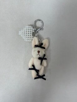 Pearly Heart Bun-Bun Bag Charm With Ribbon Accents -Bobby Sales rabbitwithmanyribbonwhite