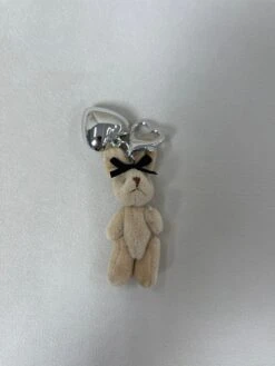 Fluffy Bunny Bag Charm With Silver Heart -Bobby Sales rabbitwithribbonbrown