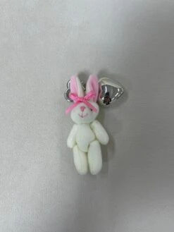 Fluffy Bunny Bag Charm With Silver Heart -Bobby Sales whiterabbitwithpinkribbon